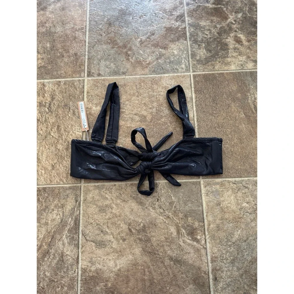 Skims Liquid Shine Swim Bandeau Bikini Top Onyx Size XL